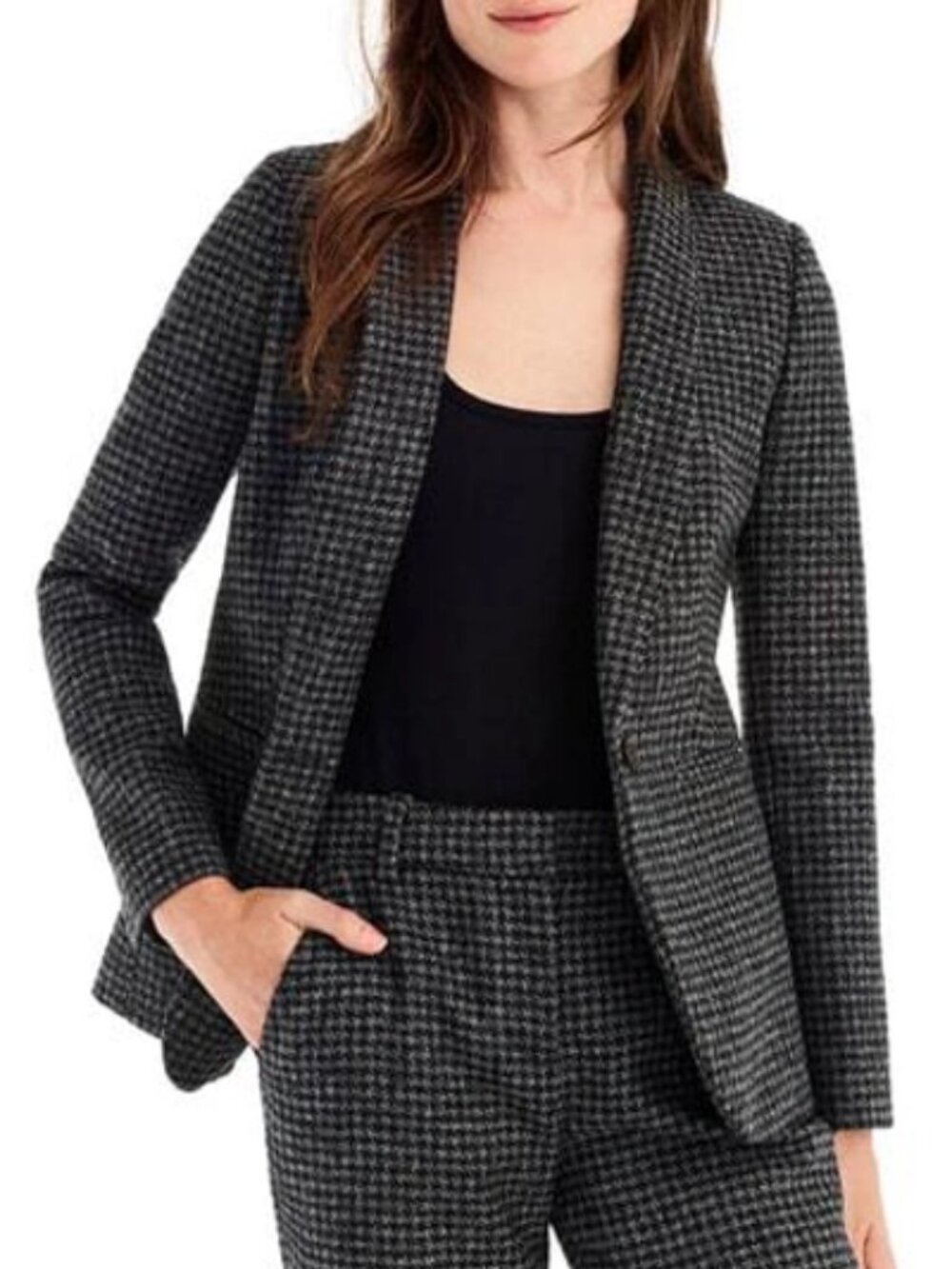 J. Crew Parke Houndstooth Wool Blazer in Black Slate Size 2